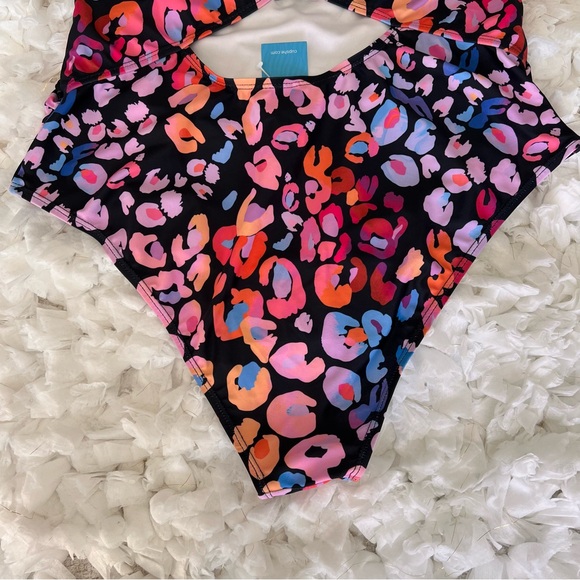 NWT Multicolored Leopard Print O-Ring One Piece Swimsuit SIZE XL - Picture 11 of 17